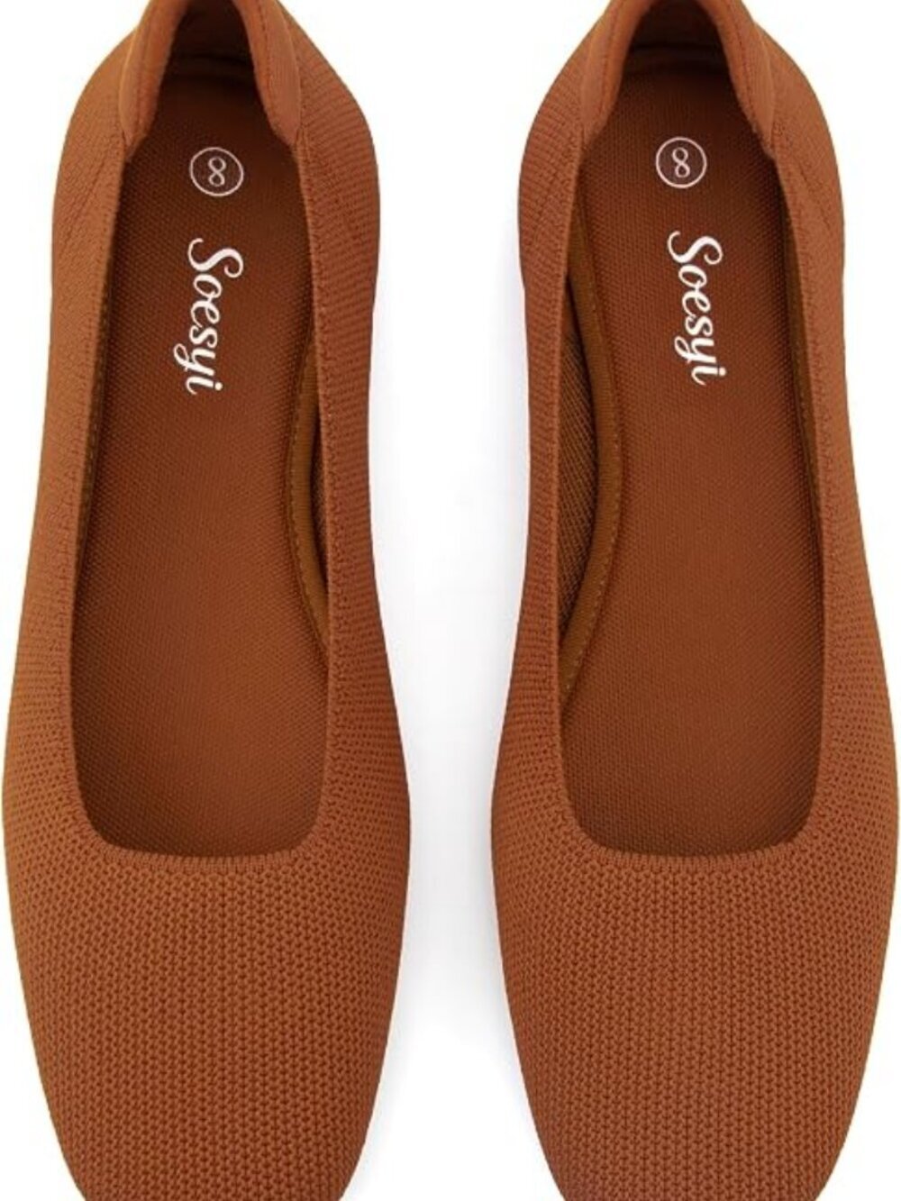 Women's Brown Knit Square Toe Mary Jane Ballet Flats Slip-On Comfortable Shoes